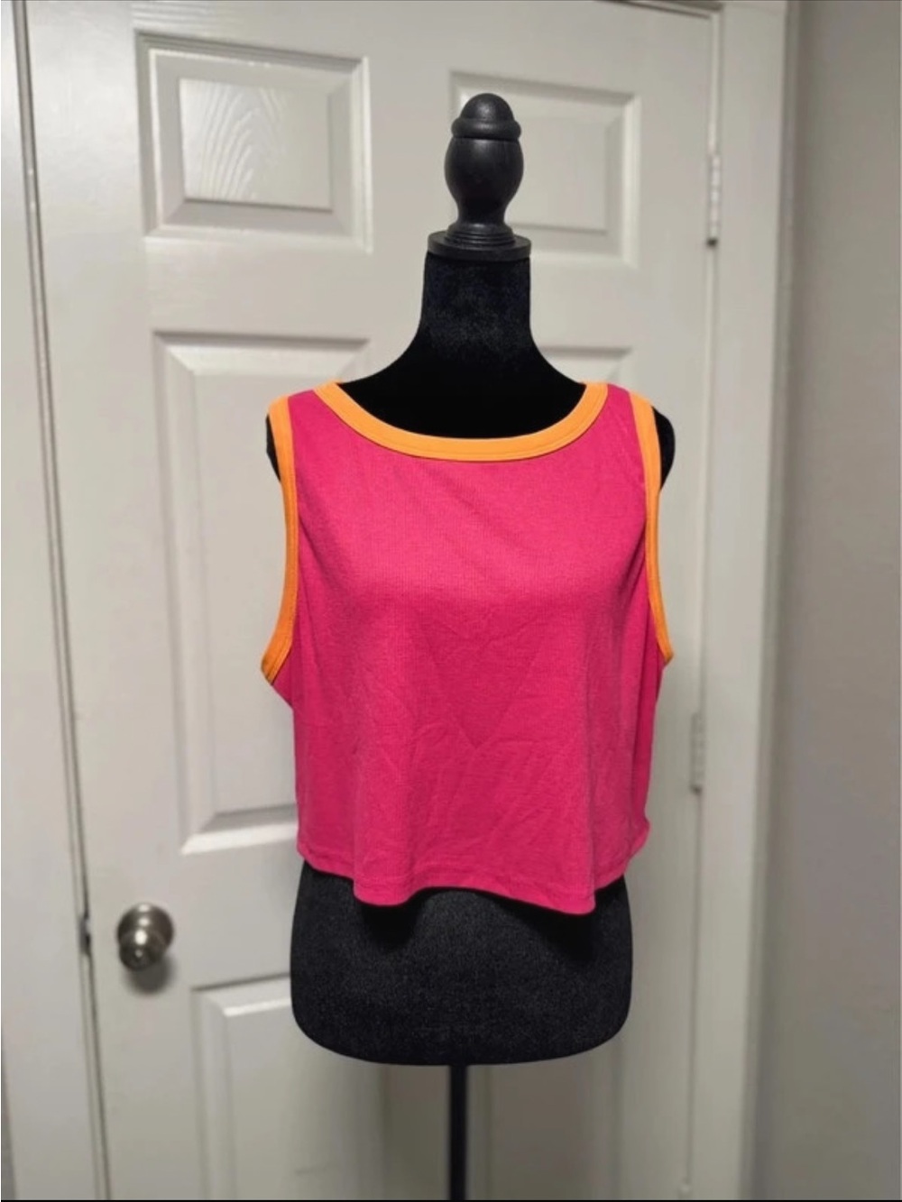 Women’s Pink Sleeveless Crop Tank with Orange Trim